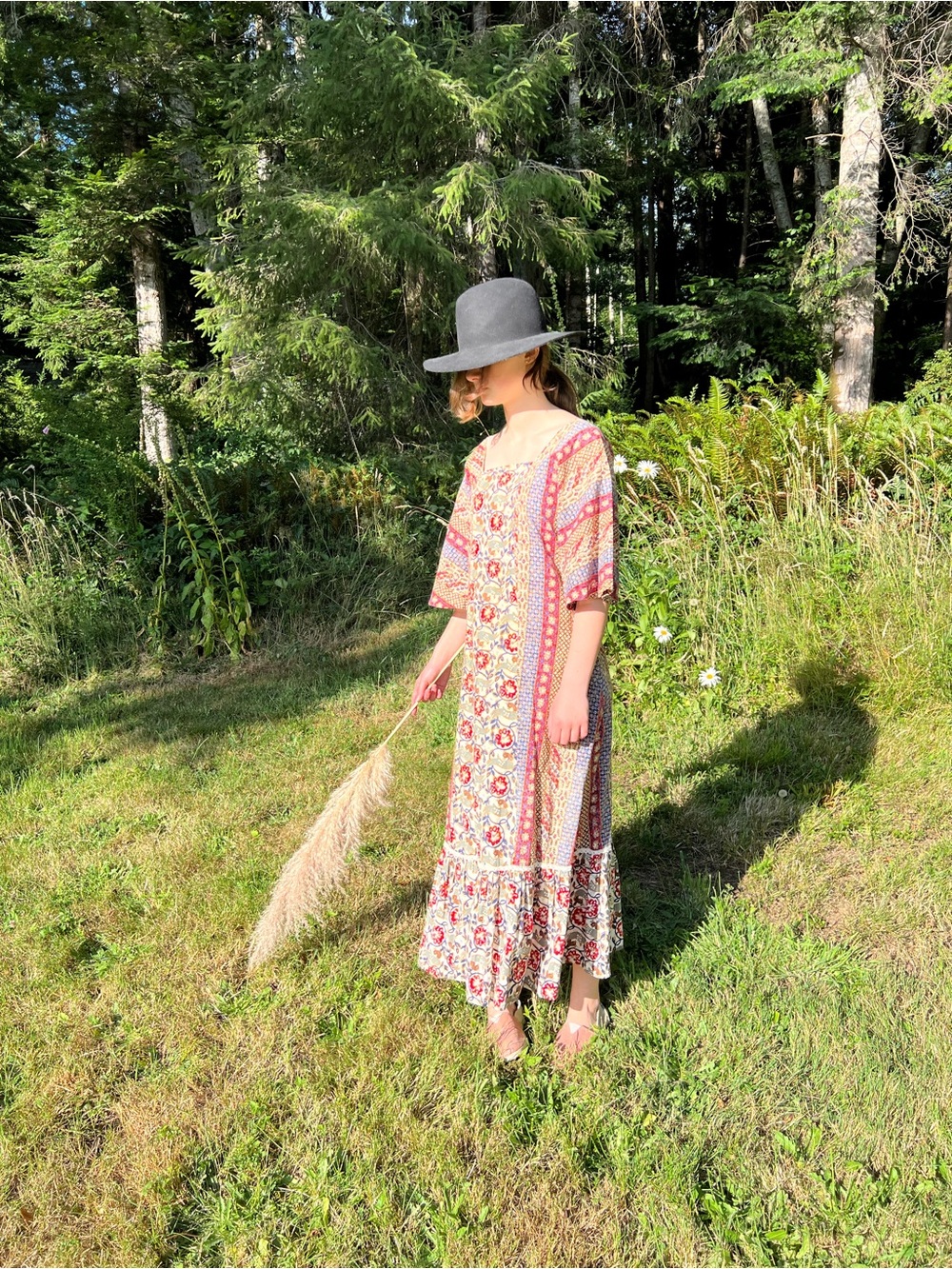 Boho Kaftan Floral Patchwork Maxi Dress Hippie MuuMuu Caftan Two Potato - Picture 16 of 16